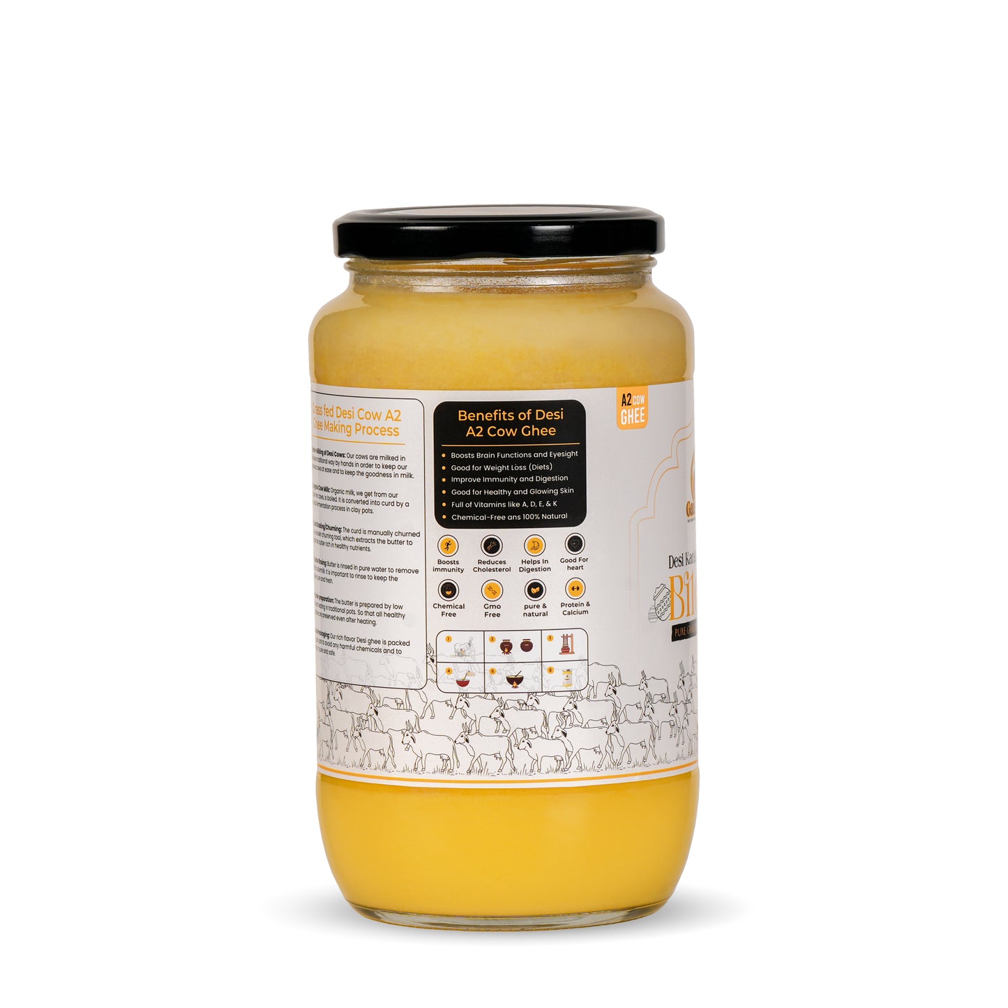 GauSagar A2 Desi Kankrej Cow Bilona Ghee 1000 ML Glass Jar