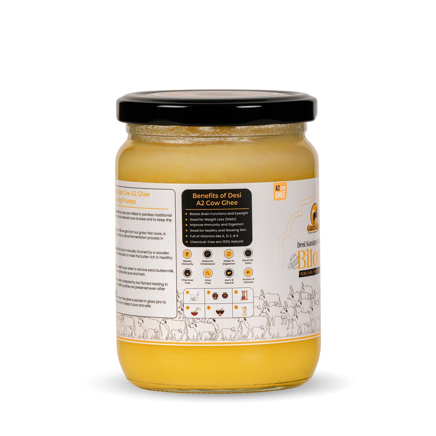 GauSagar A2 Desi Kankrej Cow Bilona Ghee 500ML Glass Jar