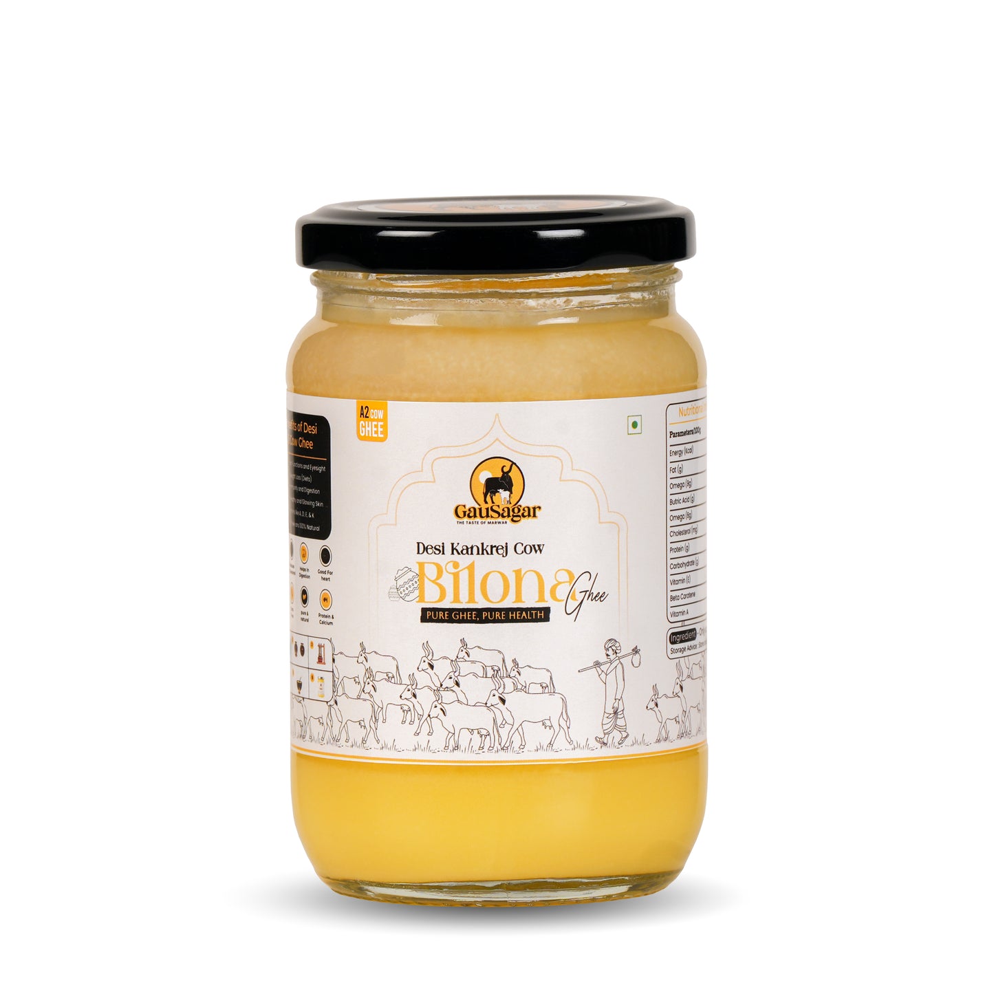 GauSagar A2 Desi Kankrej Cow Bilona Ghee 250 ML Glass Jar