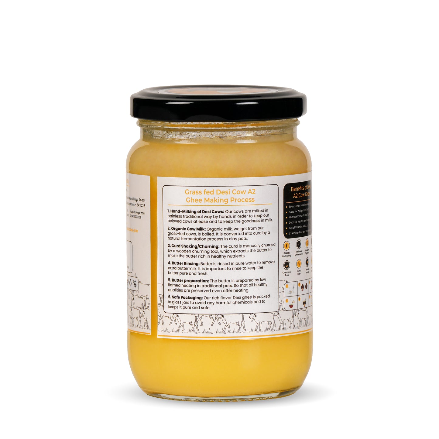 GauSagar A2 Desi Kankrej Cow Bilona Ghee 250 ML Glass Jar