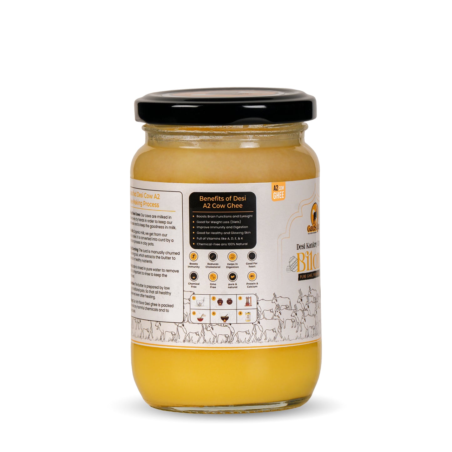 GauSagar A2 Desi Kankrej Cow Bilona Ghee 250 ML Glass Jar